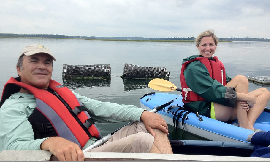 Kayakers visiting Nonesuch Oysters on the Scarborough River