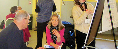 several people standing around flipcharts